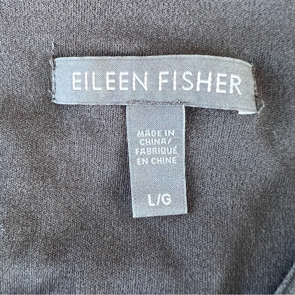 Eileen Fisher 100% Silk Casual Tank Dress Gathered Sheer overlay Black Large GUC - Picture 9 of 12